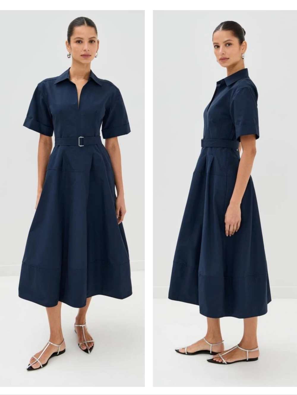 SIMKHAI Deanna Belted Midi Dress Navy Size  2